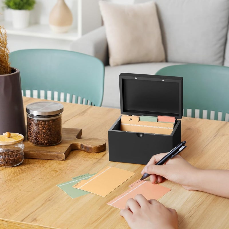 DRASTAR Index Card Holder 3x5, Wooden Index Card Organizer Box with 45 Index Card Dividers, Flashcard Notecard Holders for Home Office, Black - Image 5